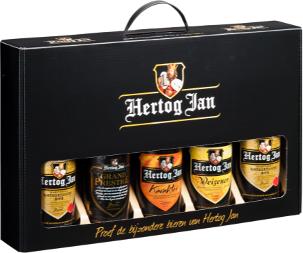 Koffer met vijf verschillende Hertog Jan bieren